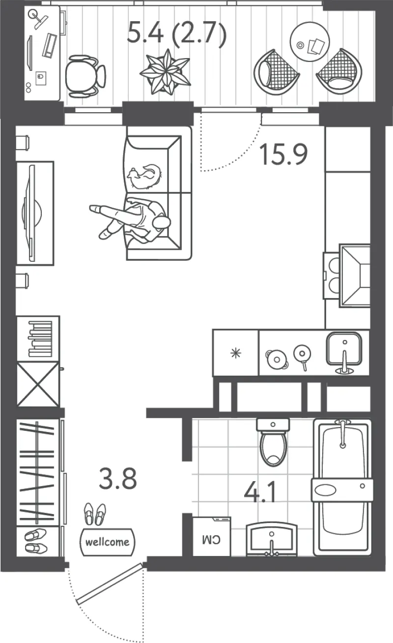 Студия 26.2 м²