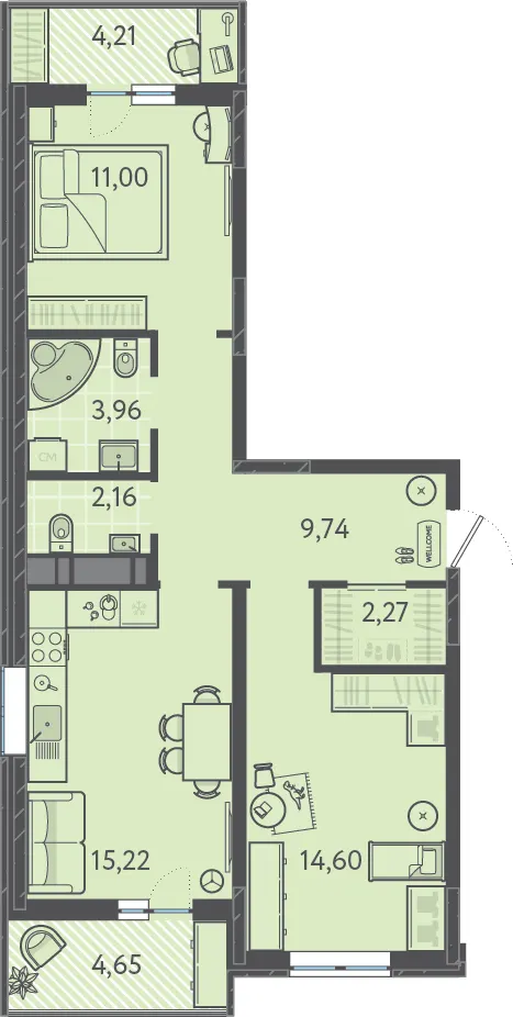 2-комн. 62.5 м²