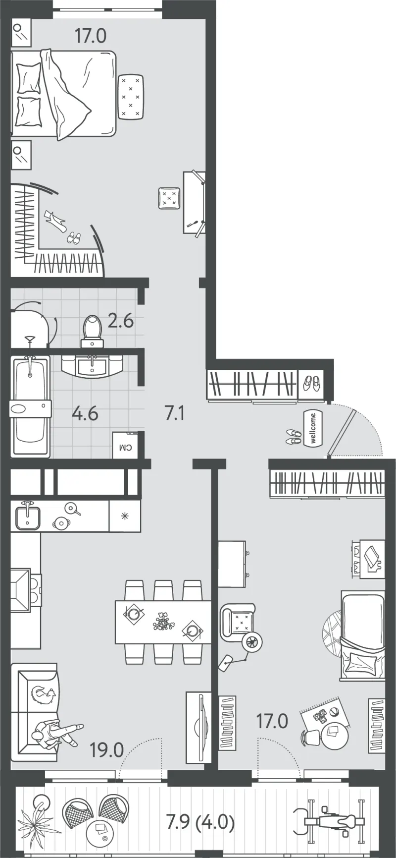 2-комн. 71.1 м²