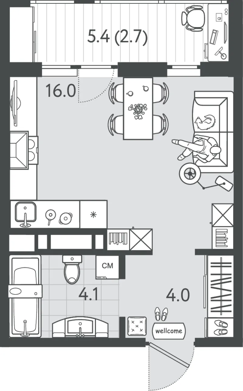 Студия 26.5 м²