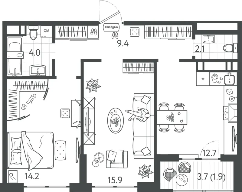 2-комн. 59.2 м²
