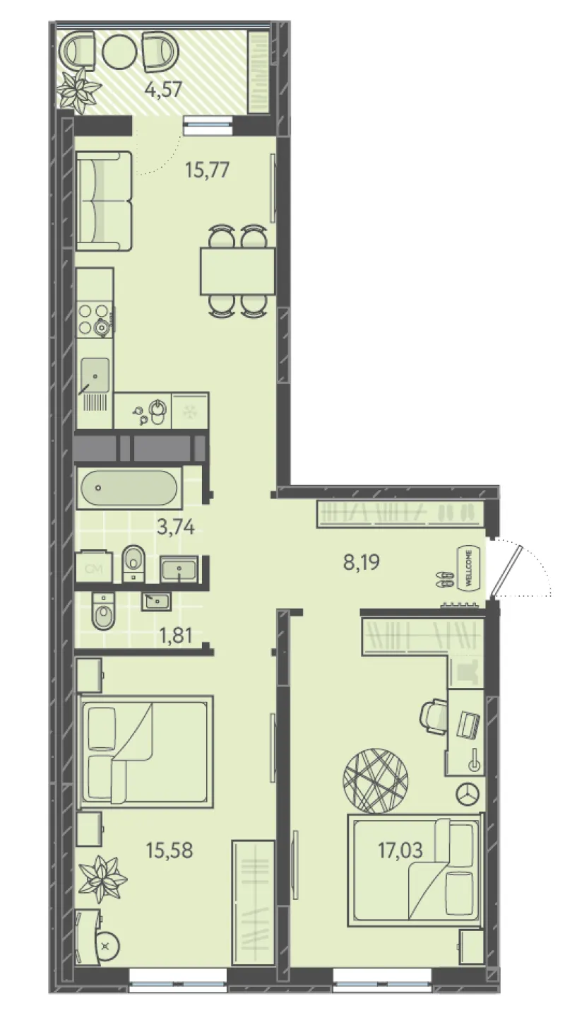2-комн. 63.8 м²