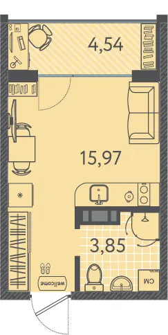 Студия 21.6 м²