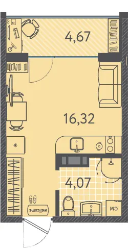 Студия 22.5 м²
