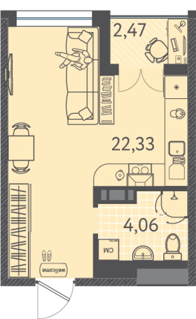Студия 27.2 м²