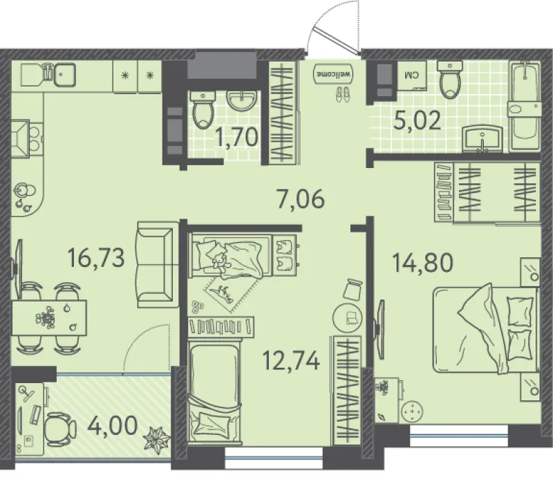 2-комн. 59.2 м²