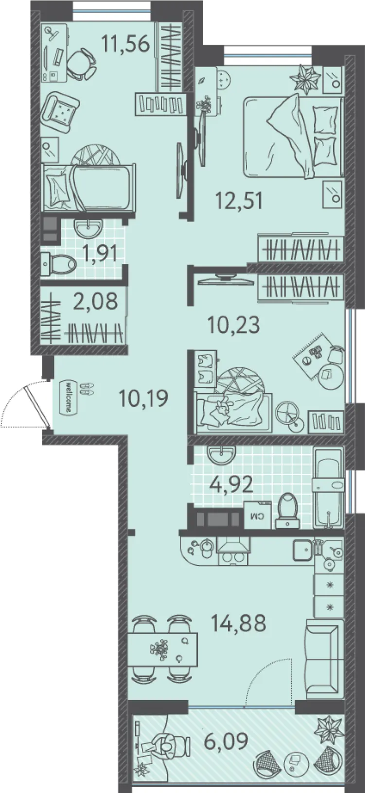 3-комн. 71 м²