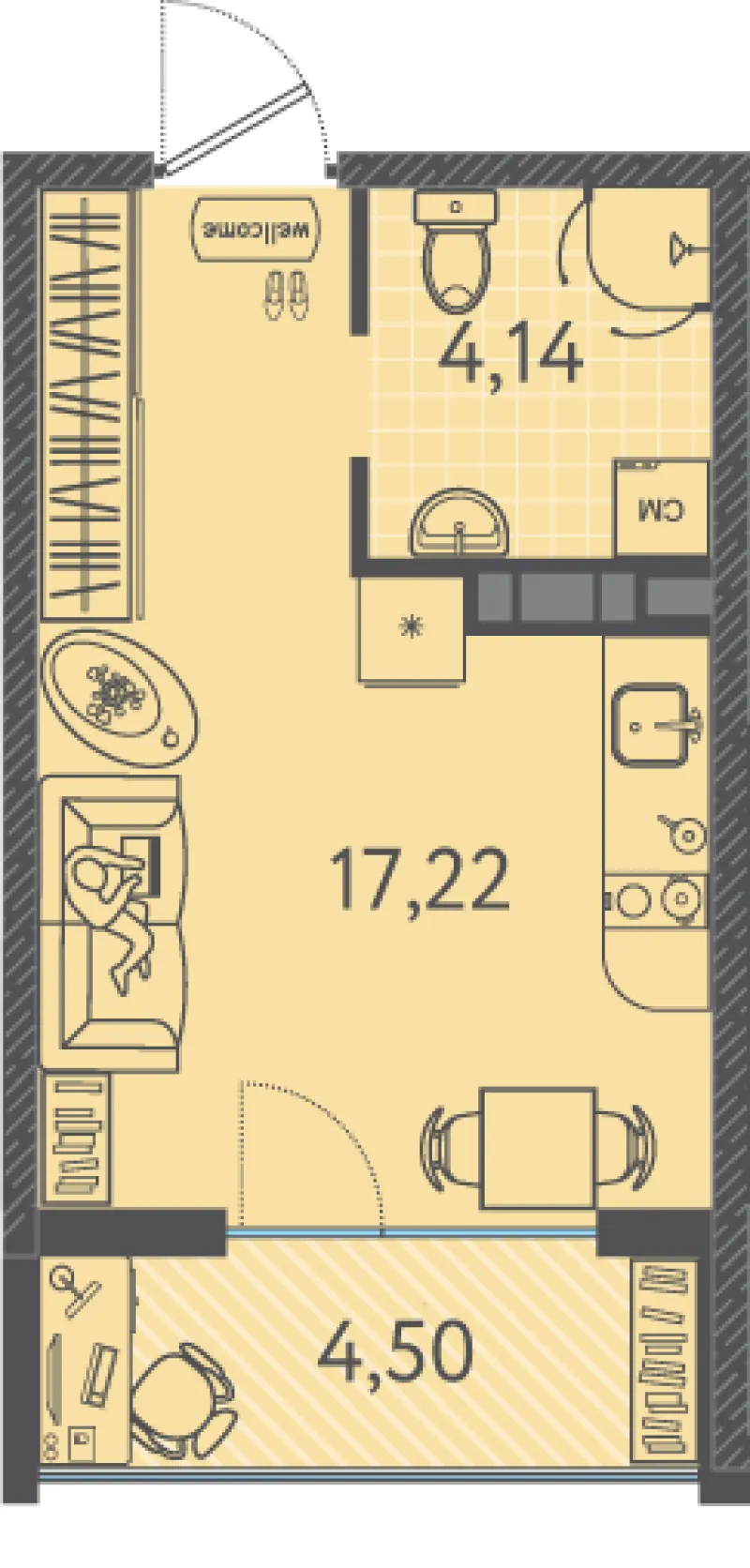 Студия 22.9 м²