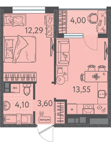 1-комн. 35.1 м²