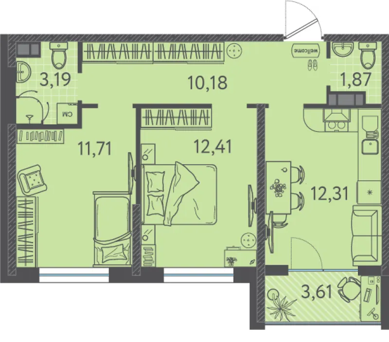2-комн. 52.4 м²