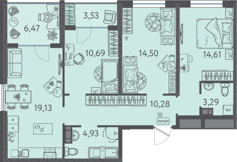 3-комн. 80.2 м²