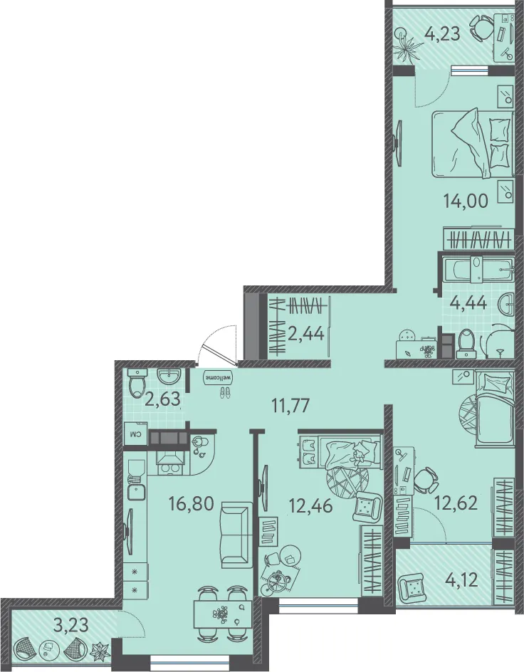 3-комн. 81.3 м²