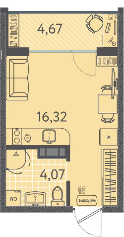 22,4 м² — планировка