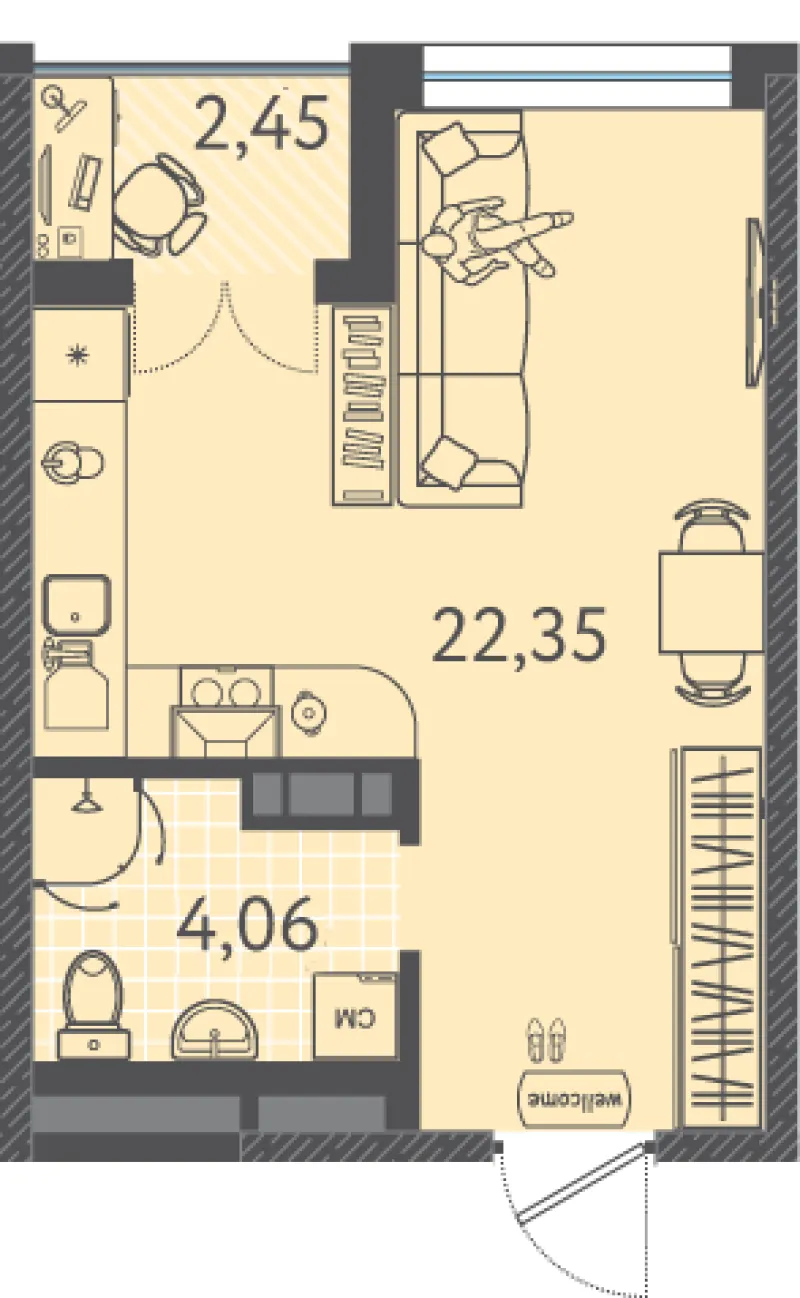 Студия 27.3 м²