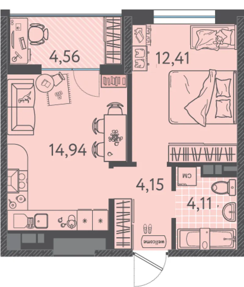 1-комн. 37.5 м²
