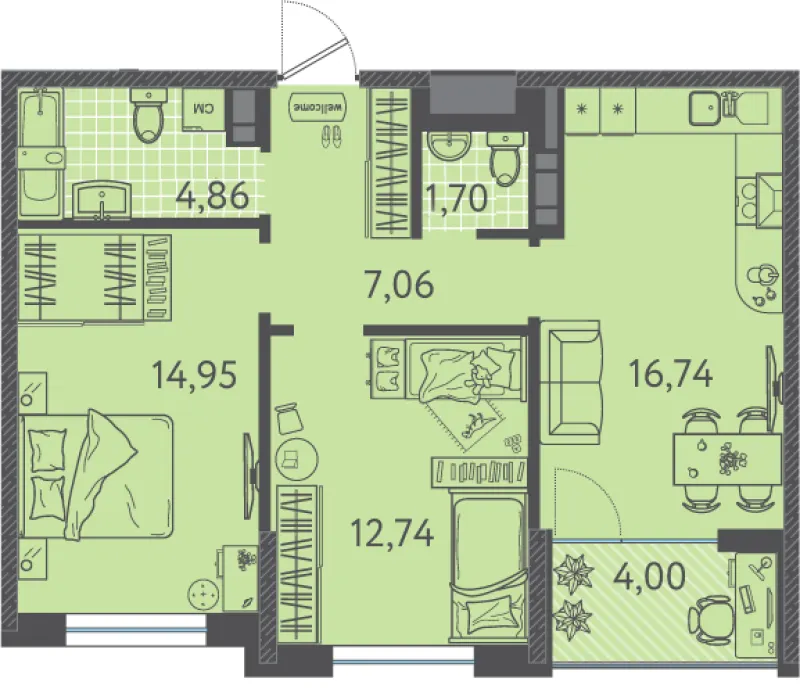 2-комн. 59.1 м²