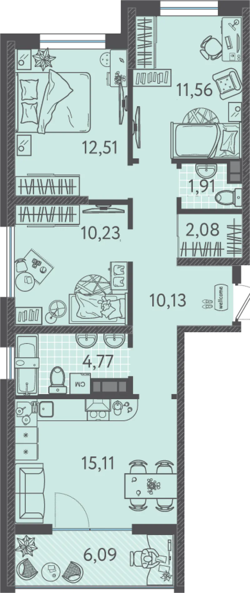 3-комн. 70.7 м²