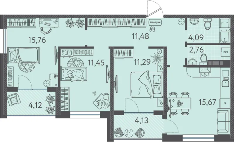3-комн. 75.3 м²
