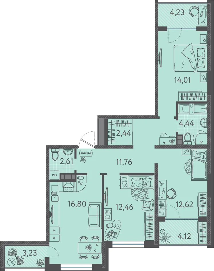 3-комн. 81.3 м²