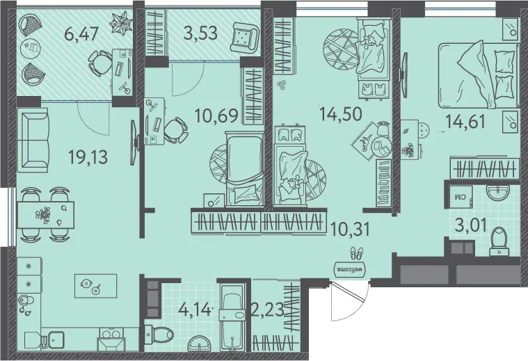 3-комн. 82.2 м²