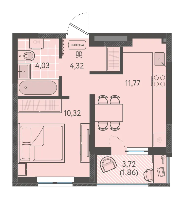 1-комн. 32.1 м²