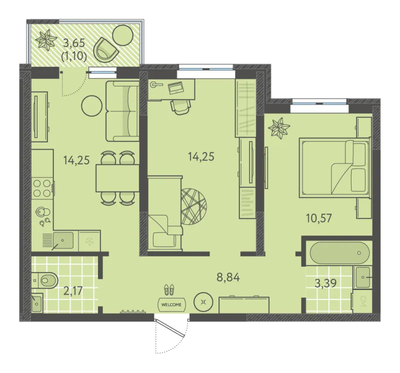 2-комн. 54.7 м²
