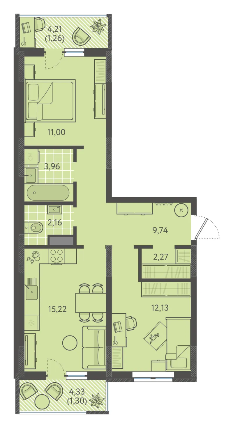 2-комн. 58.6 м²