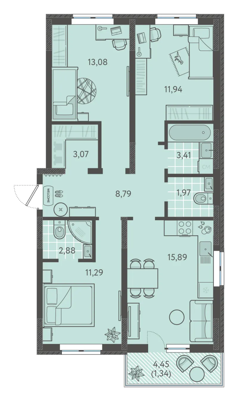 3-комн. 72.6 м²