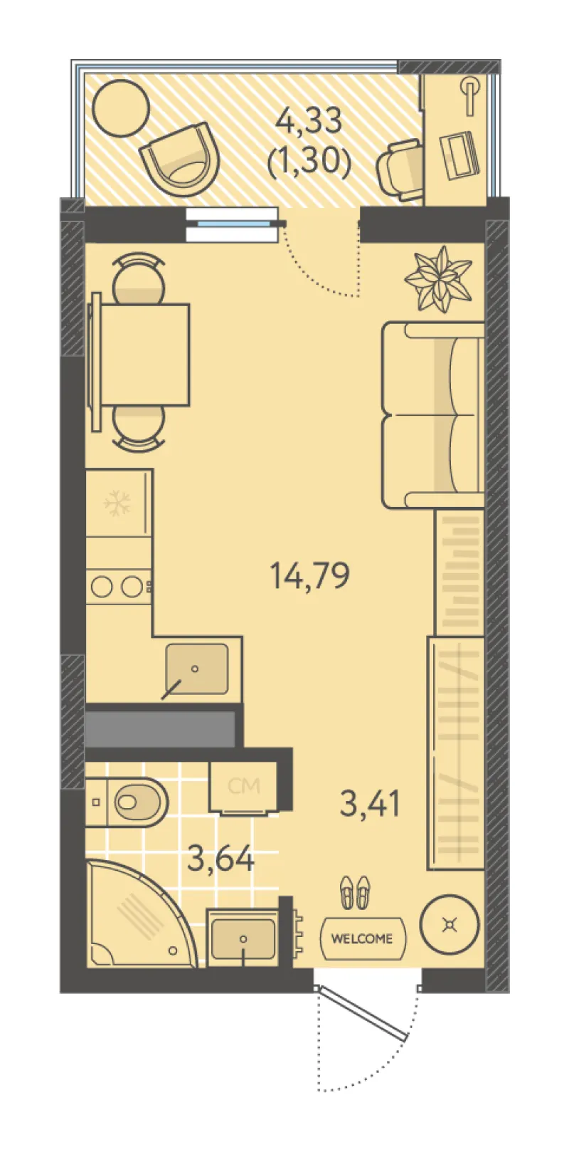 Студия 23.3 м²