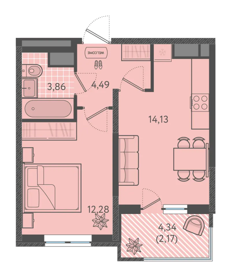 1-комн. 36.6 м²