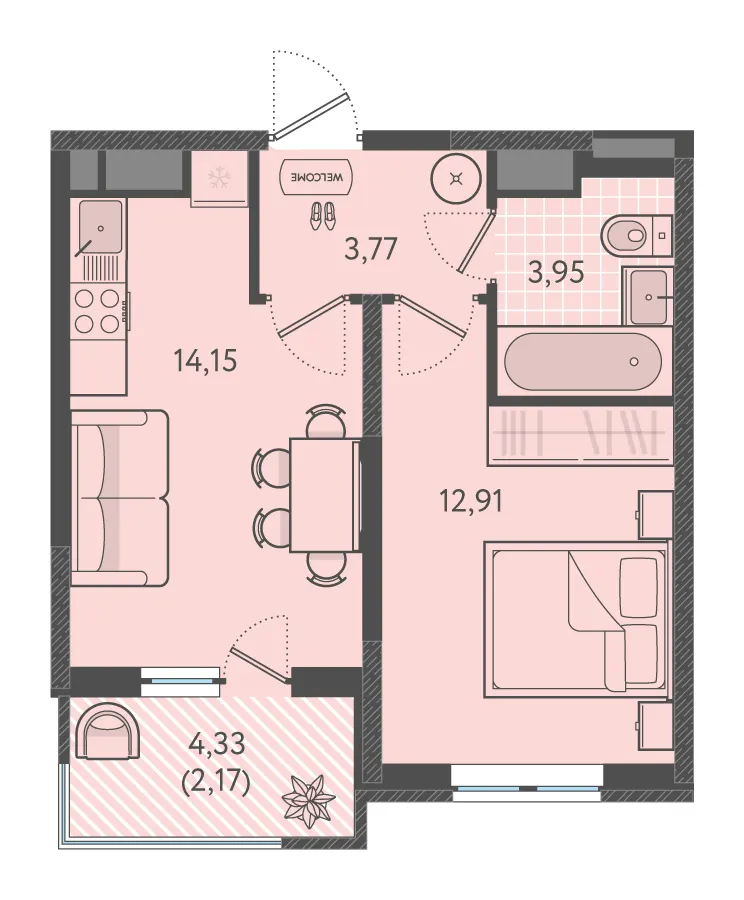1-комн. 36.8 м²