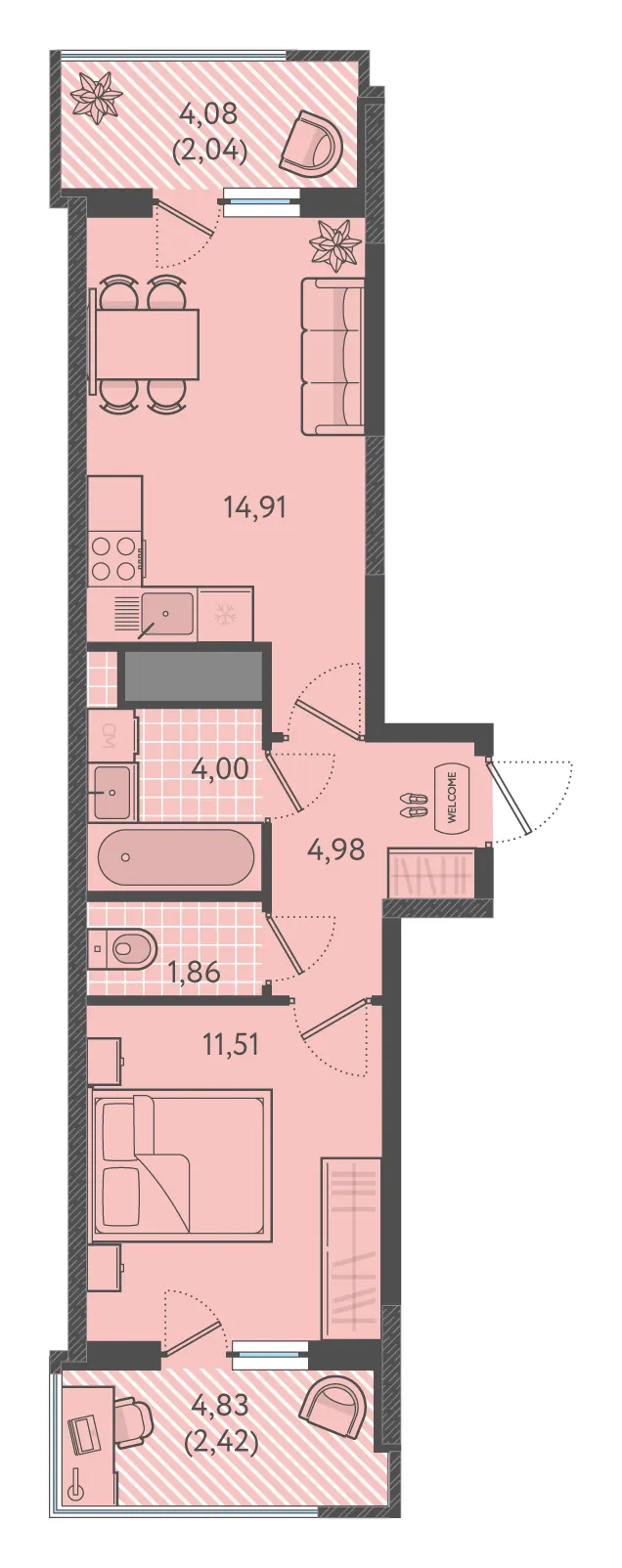 1-комн. 41.4 м²