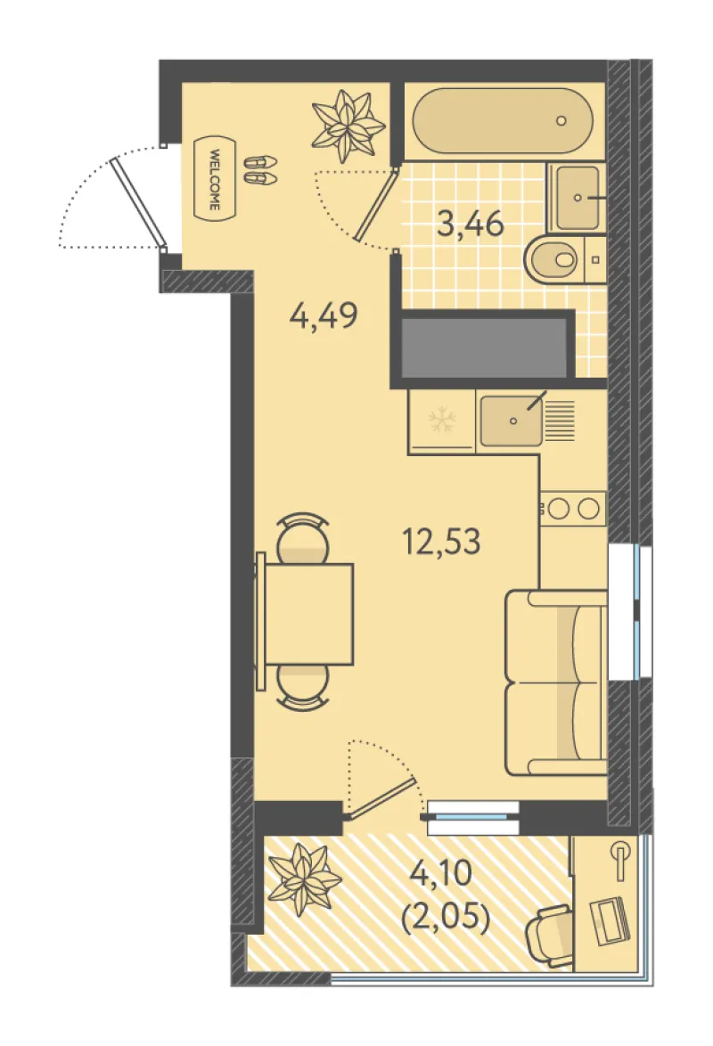 Студия 22 м²