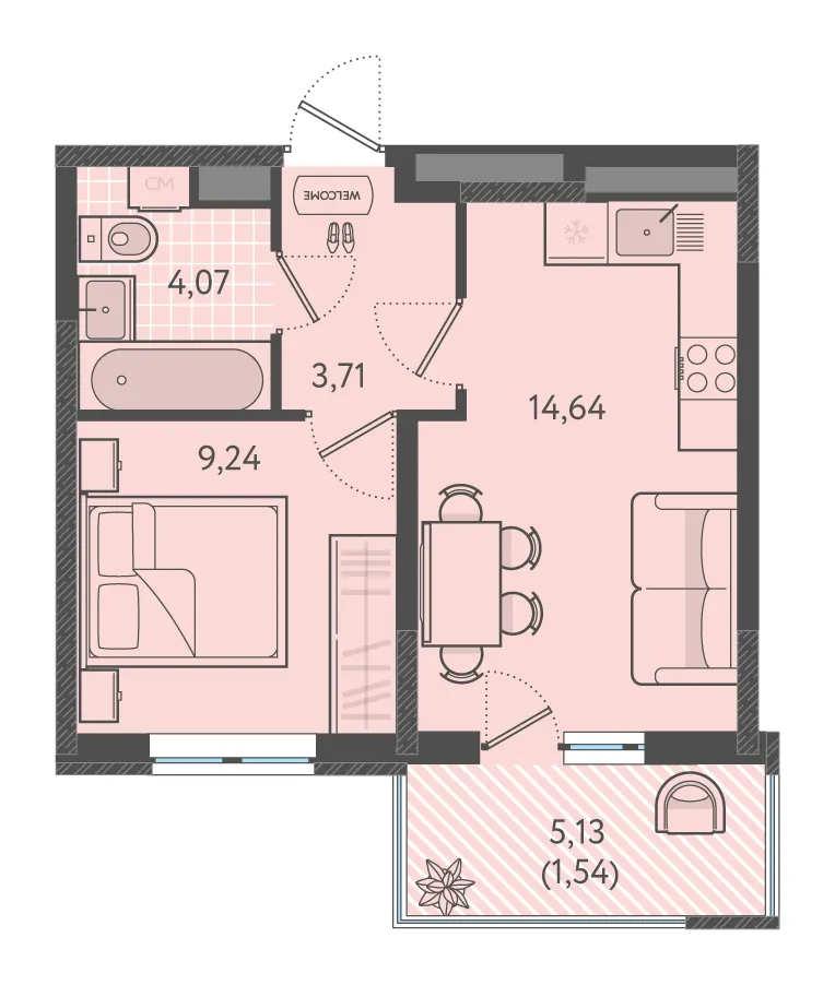 1-комн. 32.9 м²