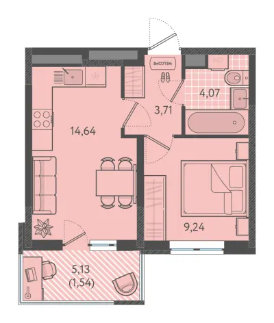 33,3 м² — планировка