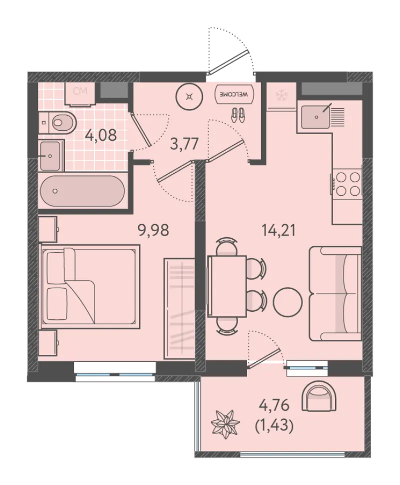 1-комн. 33.9 м²
