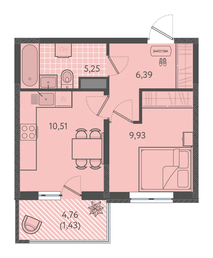 1-комн. 33.9 м²