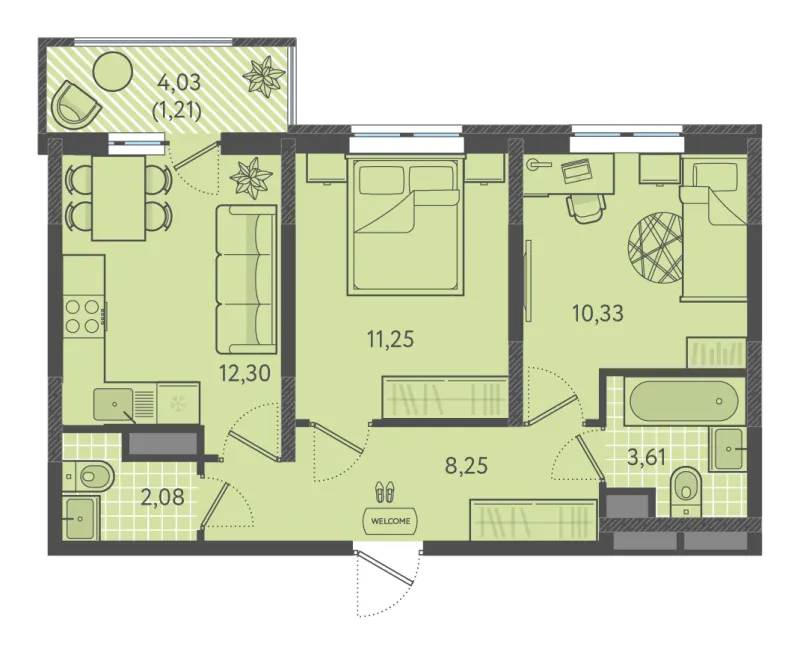 2-комн. 48.8 м²