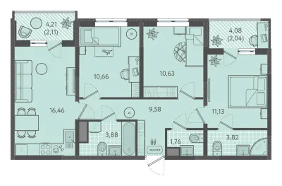 72 м² — планировка