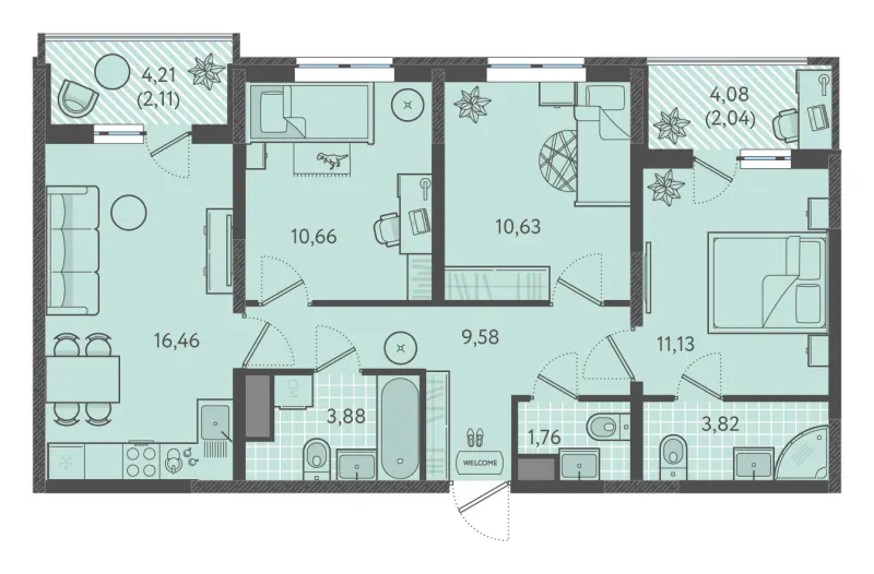 3-комн. 72 м²