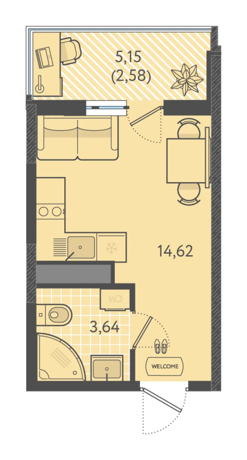 Студия 20.9 м²