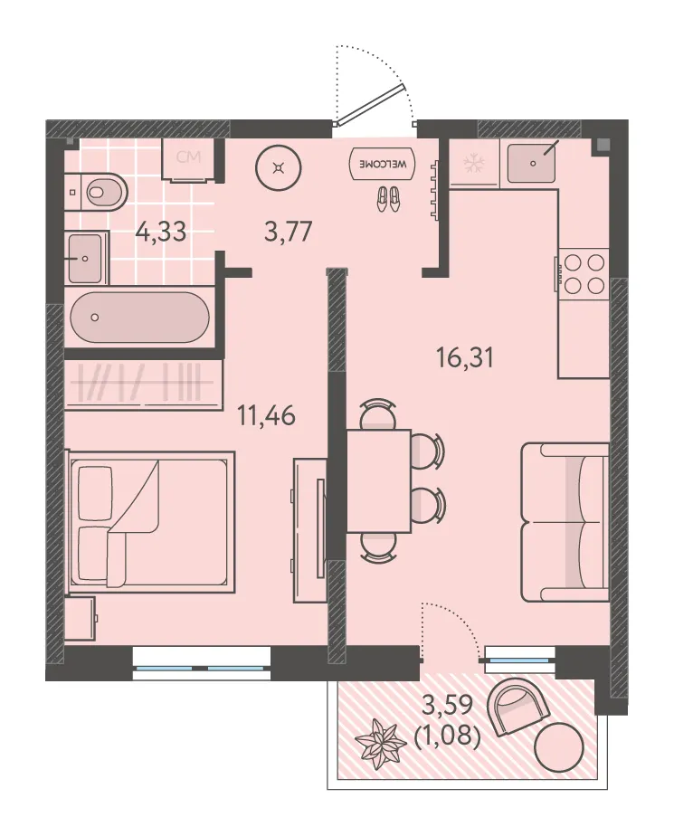 1-комн. 36.5 м²