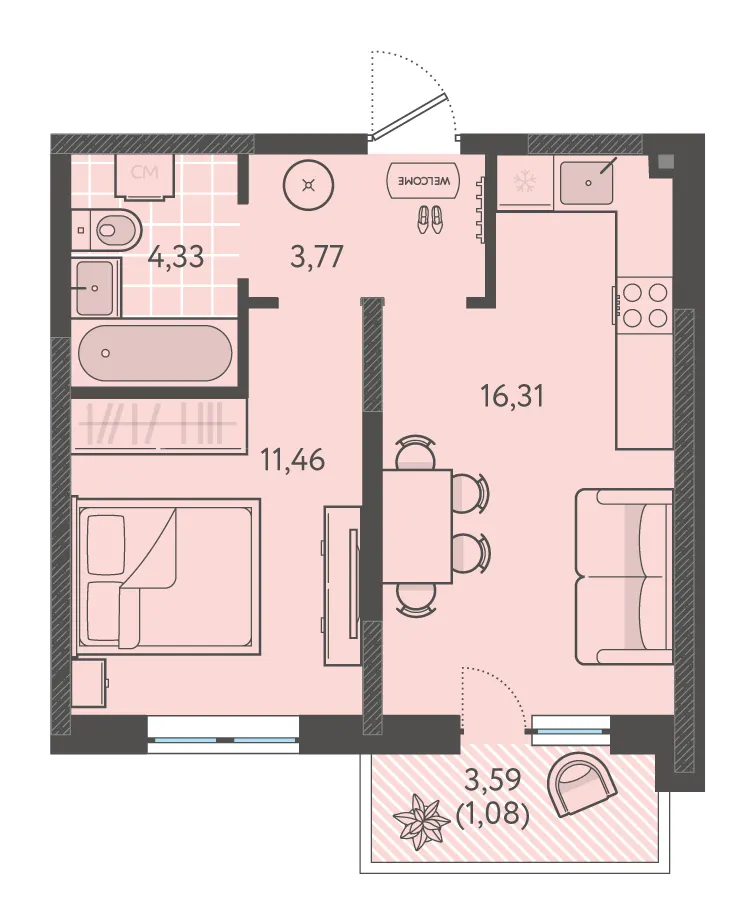 1-комн. 36.5 м²