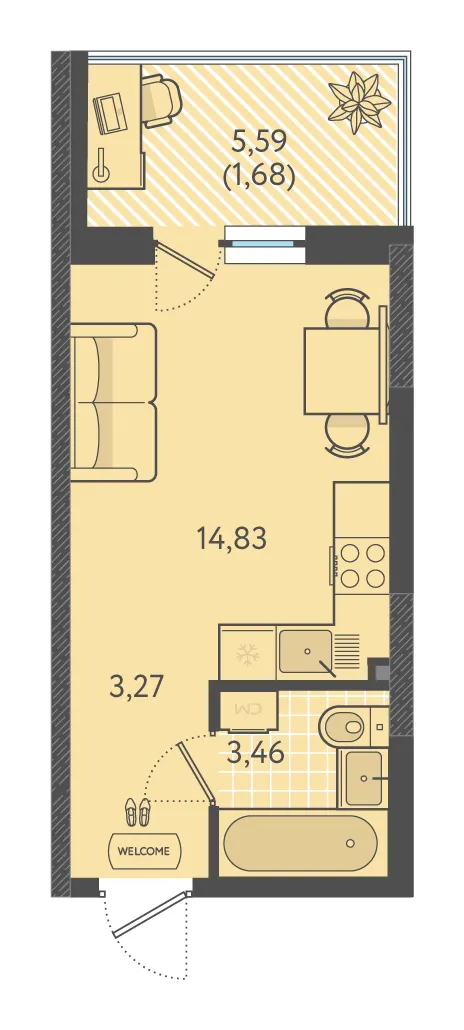 Студия 22.8 м²