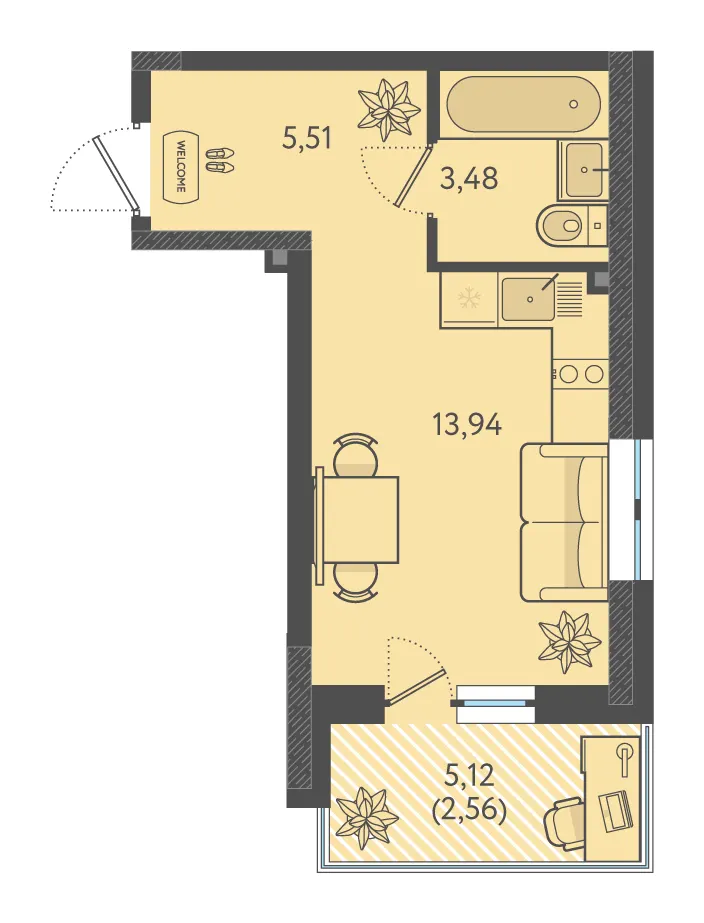 Студия 23.5 м²