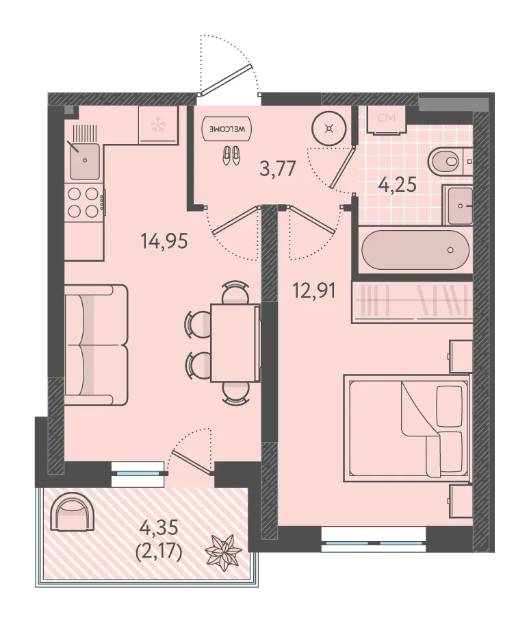 1-комн. 36.1 м²