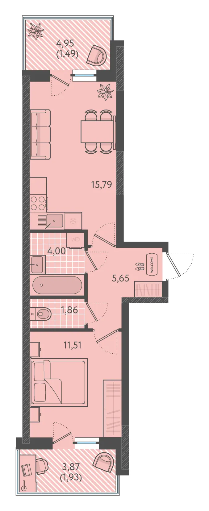 1-комн. 40.7 м²