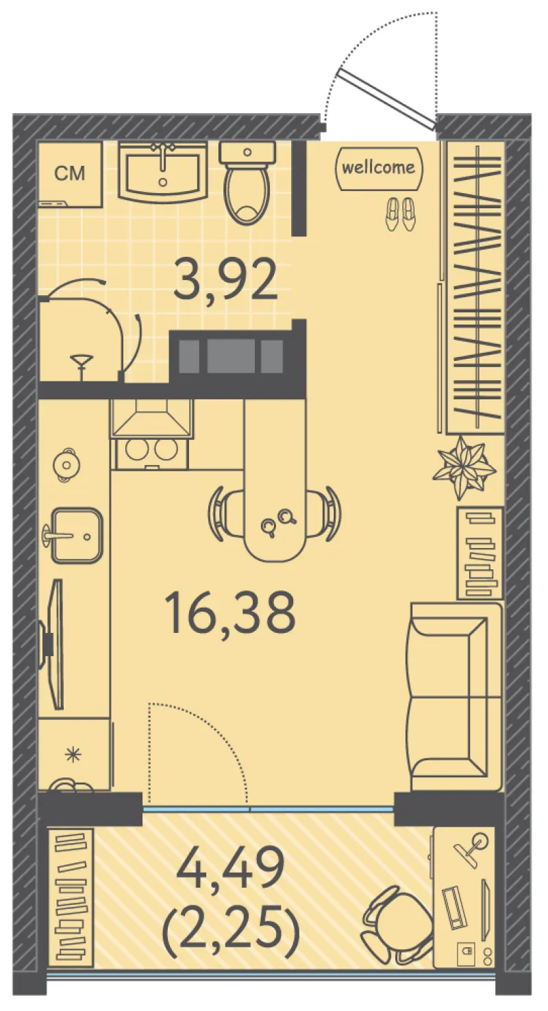 Студия 22.3 м²