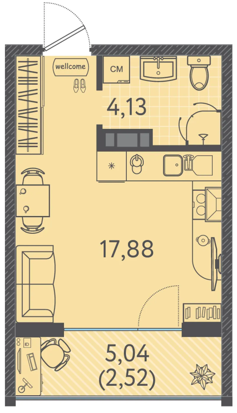 Студия 24.3 м²