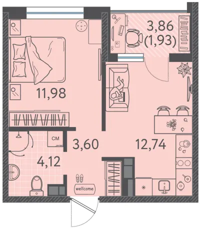 34,3 м² — планировка
